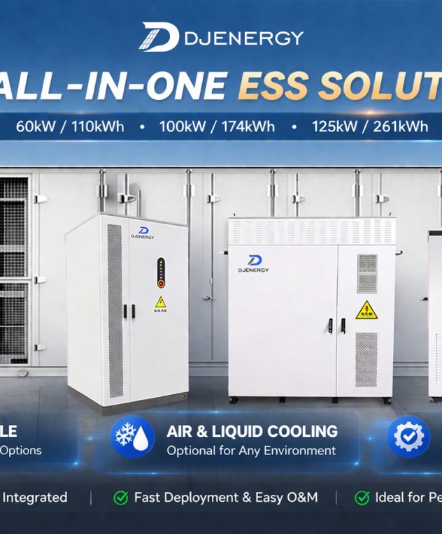 DJENERGY C&I ESS cabinet with 60kW/110kWh, 100kW/174kWh, and 125kW/261kWh options